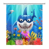 cartoon underwater shark shower curtains bathroom bathtub decoration waterproof bath curtain home decor with hooks