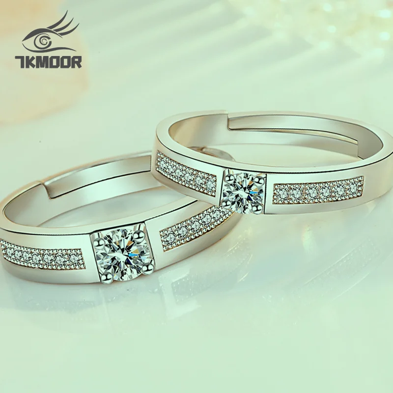 

Stamp Silver color New Woman Fashion Jewelry High Quality Retro Simple Crystal Zircon Couple Ring Adjustable Size