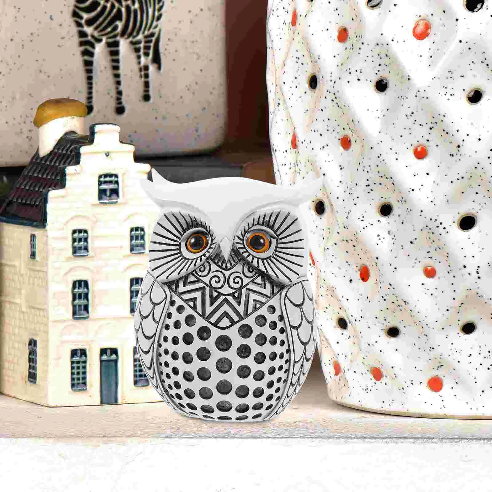 

Decor Owl Ornament Patio Figurine Sculpture Desktop Resin White Small Statue Office