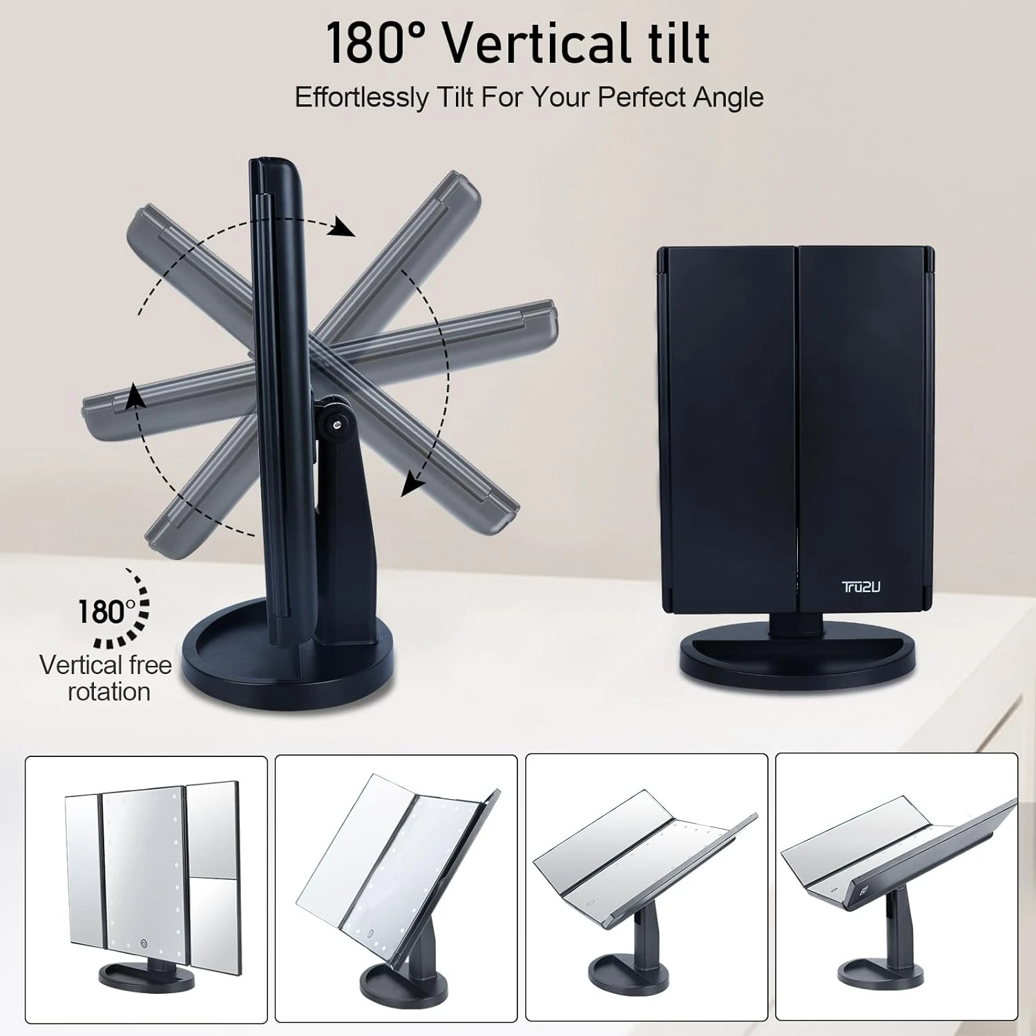 Портативное тройное косметическое зеркало для макияжа с регулируемой