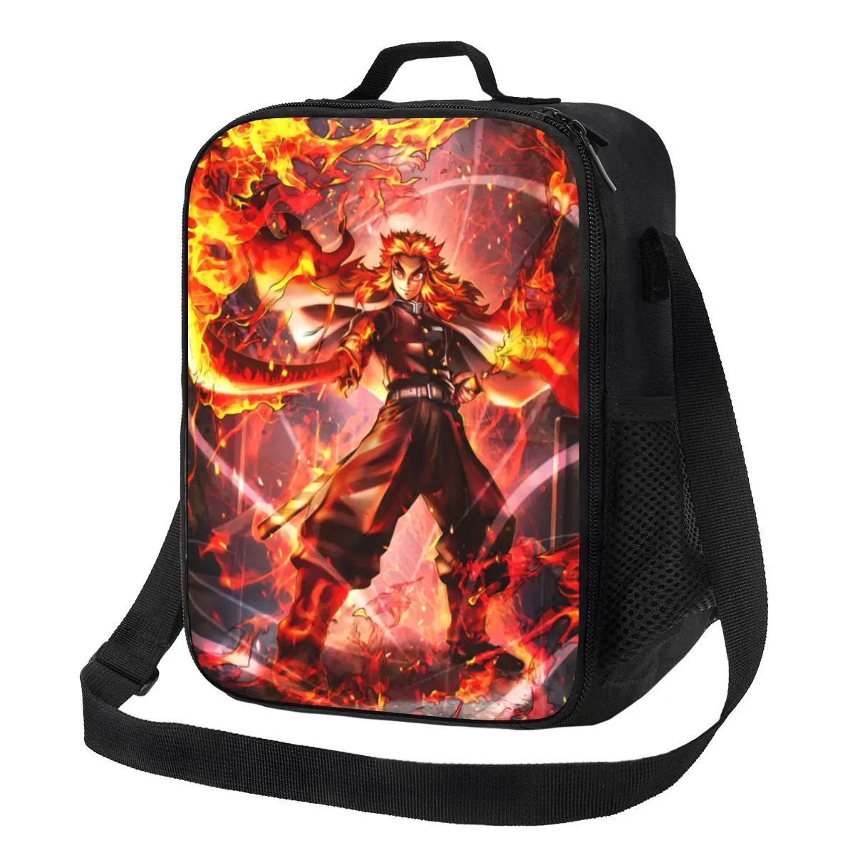 

Demon Slayer Lunch Bag For Women Rengoku Kyojuro Anime Lunch Box Vintage Outdoor Picnic Cooler Bag Oxford Thermal Tote Handbags