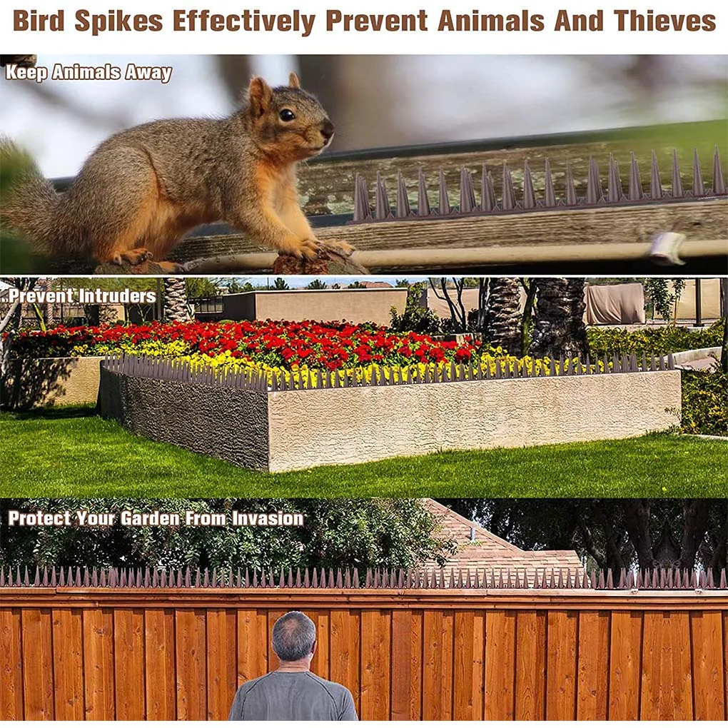 12 Pieces Outdoor Animal Deterrent Climb Strips Balcony Courtyard Backyard Farm Animals Spike Fence Plants Protector Green