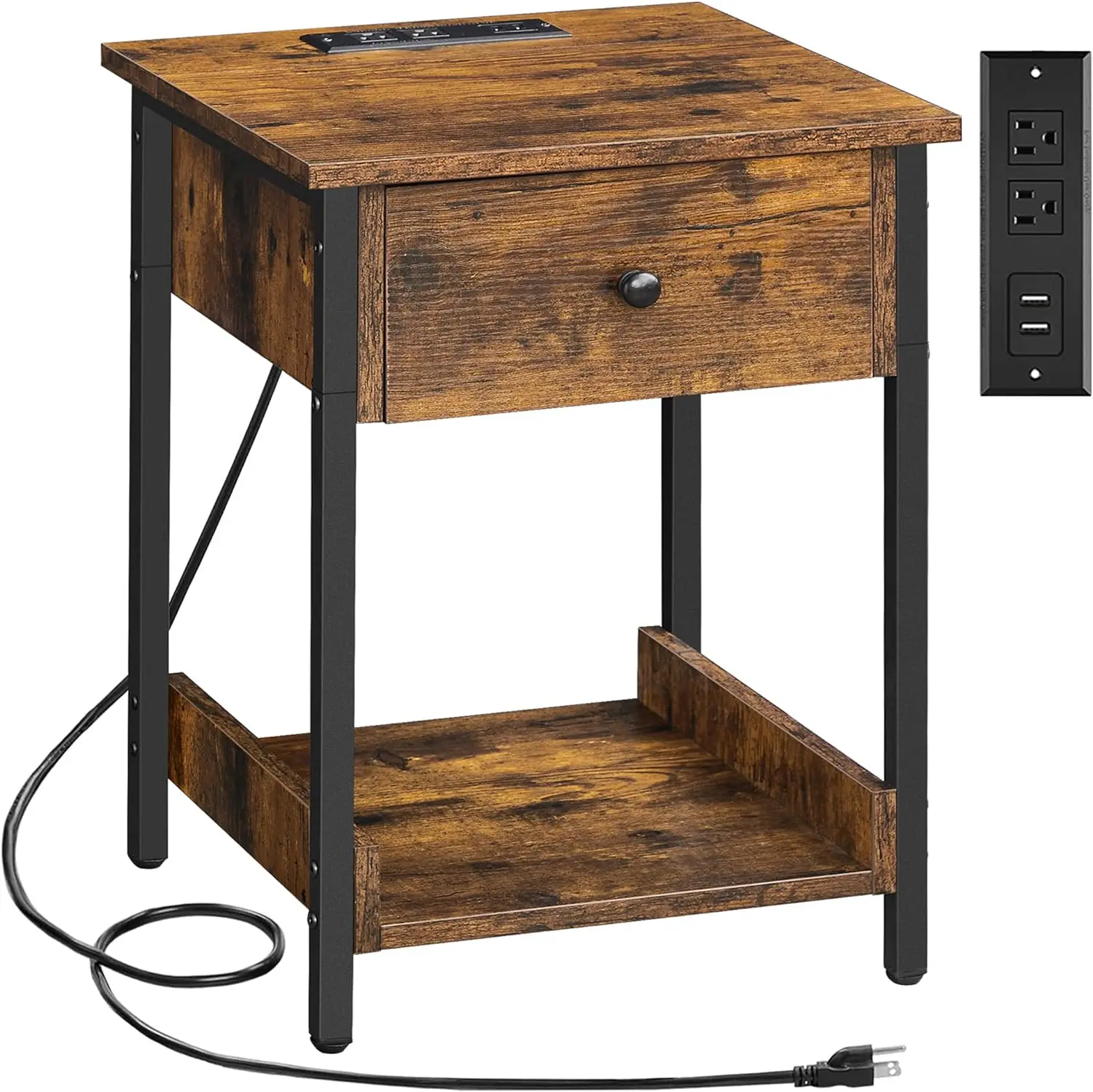 

with Charging Station, End Table with 2 USB Ports and 2 AC Outlets, Side Table with Storage Drawer TB01BB027
