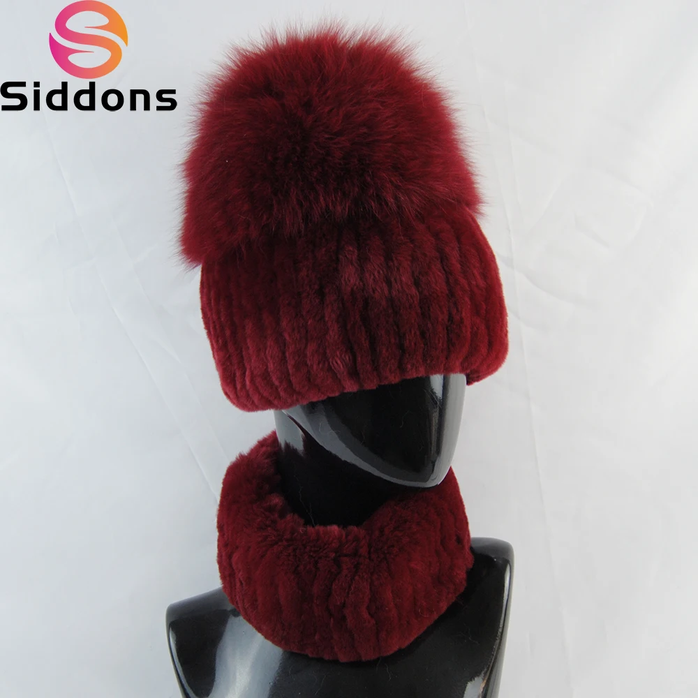 2024 Женская зимняя роскошная шапка из натурального меха кролика рекс шарф 2