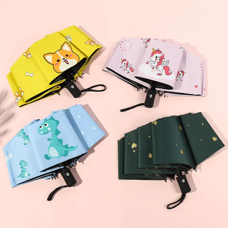 

Fully Automatic Children Umbrella Creative Cartoon Pattern Handmade Umbrella Vinyl Sunscreen Folding Umbrella Anime Umbrella