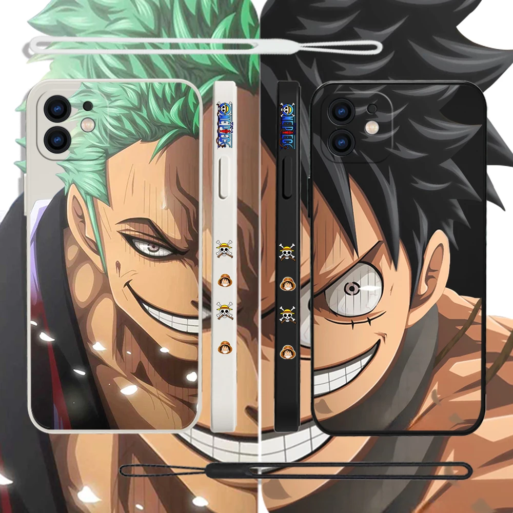 

Anime One Piece Luffy Zoro Phone Case For iPhone 14 13 12 11 Pro Max Mini X XR XS MAX SE20 8 7 Plus 6 6S Plus with Hand Strap