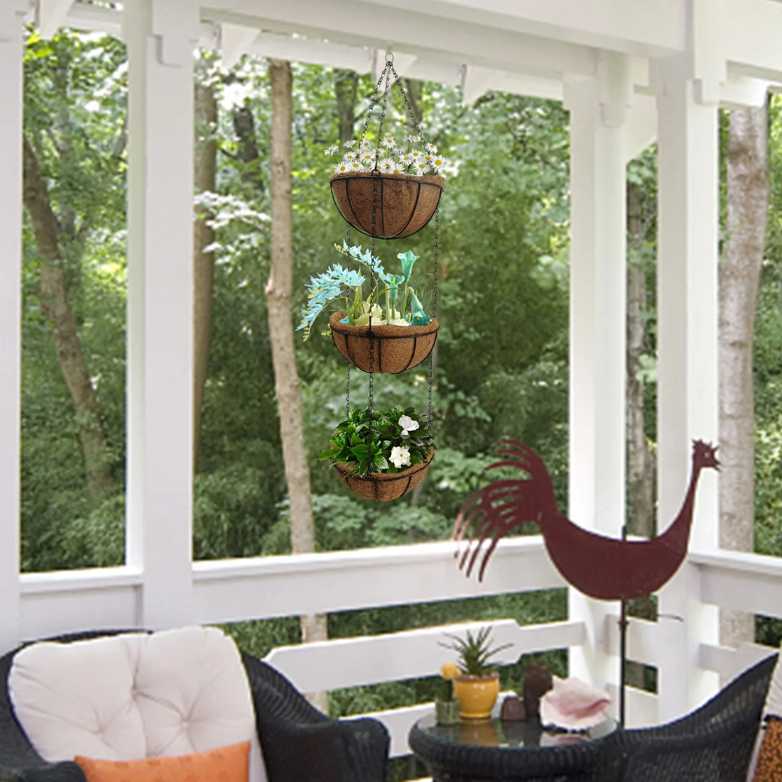 

Metal Hangings Planter Basket Coco Coir Liner Chain Round Wire Plant Holder Flower Pots Hanger Garden Porch Decor Watering