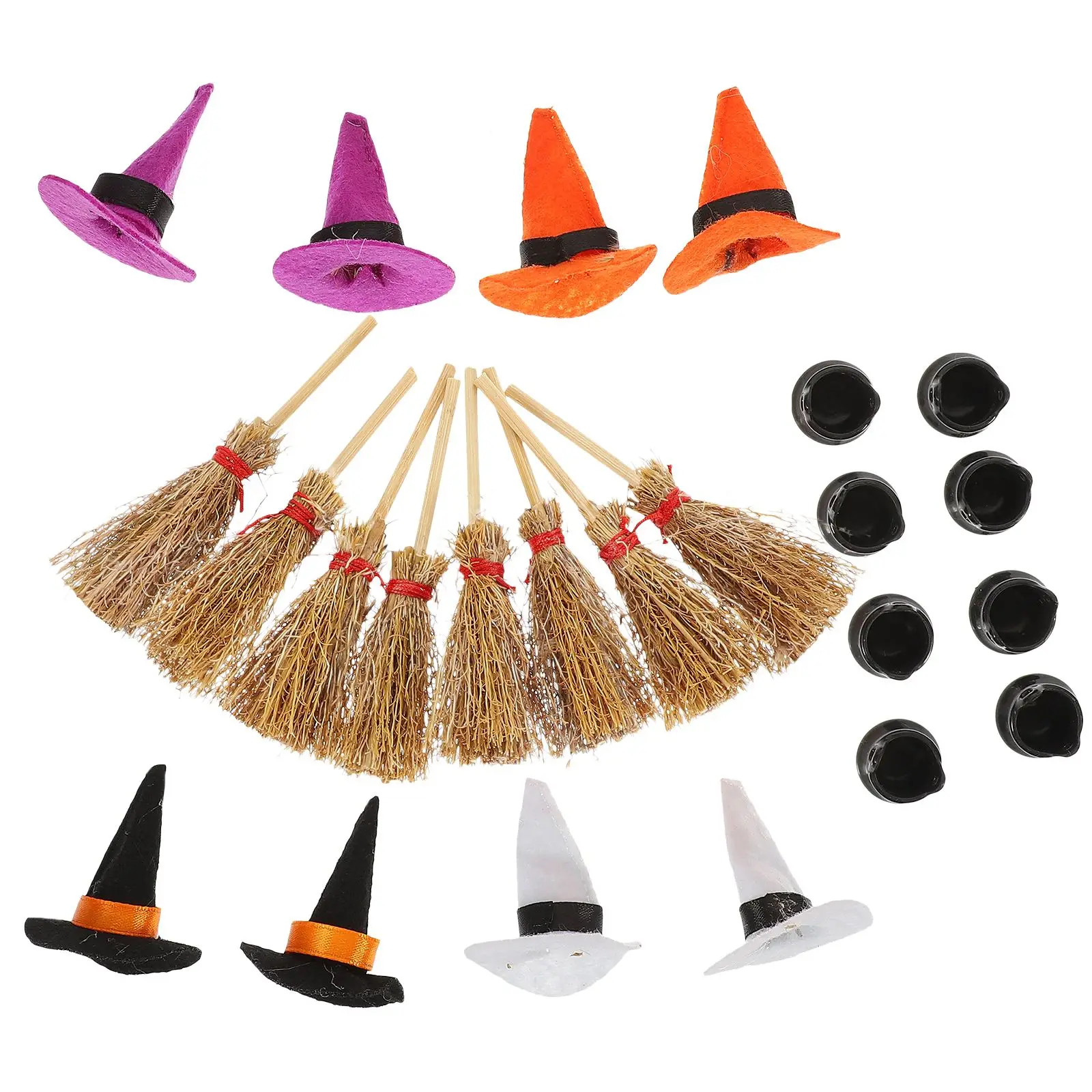 

24pc Halloween Mini Felt Witch Hats sets Wine Bottle Witch Hats Decor DIY Craft for Halloween Party Home Bar Decoration Supplies