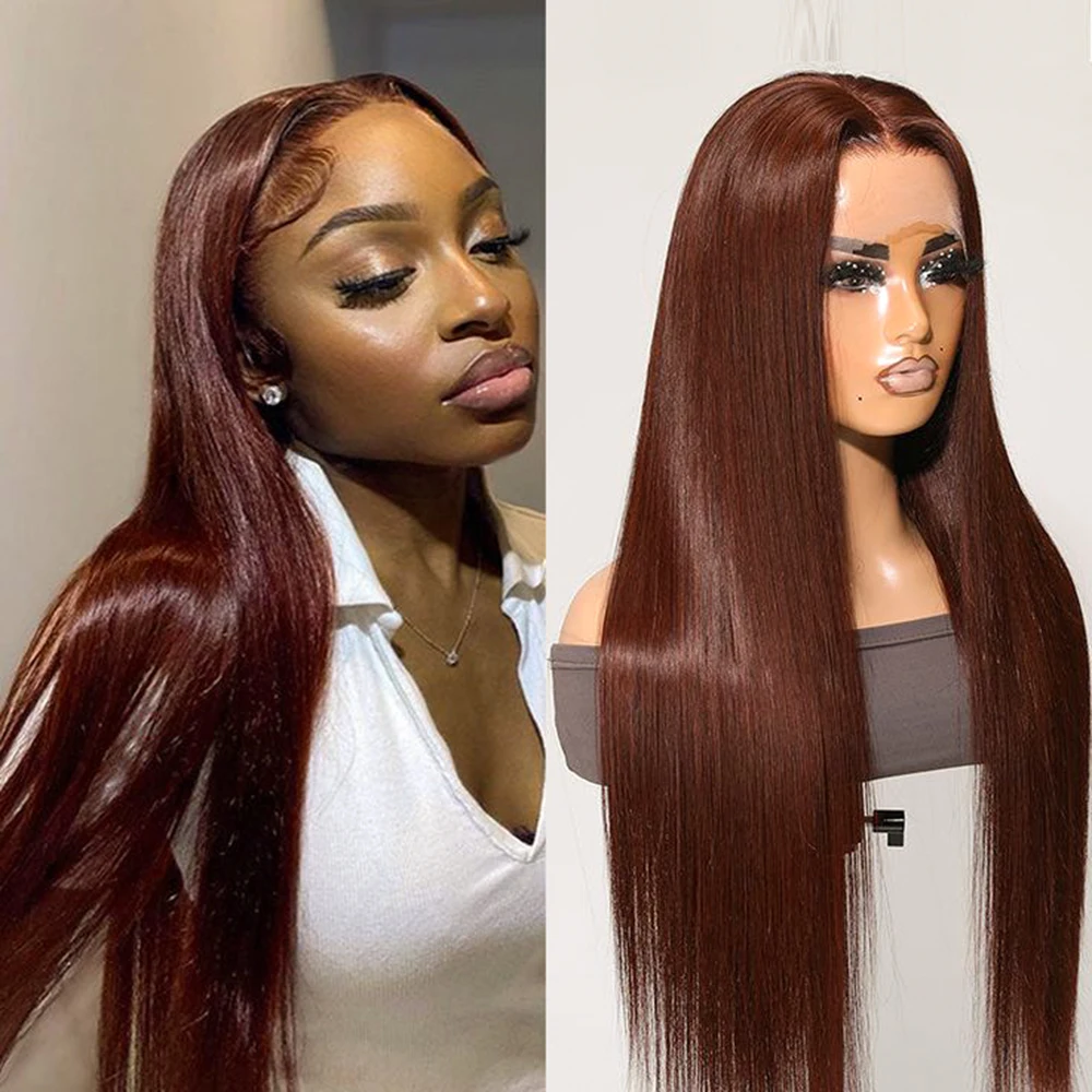 

Straight Lace Wigs For Women Synthetic Lace Front Wig Reddish Brown Lace Frontal Wig Pre Plucked Lace Closured Wig 180% Density