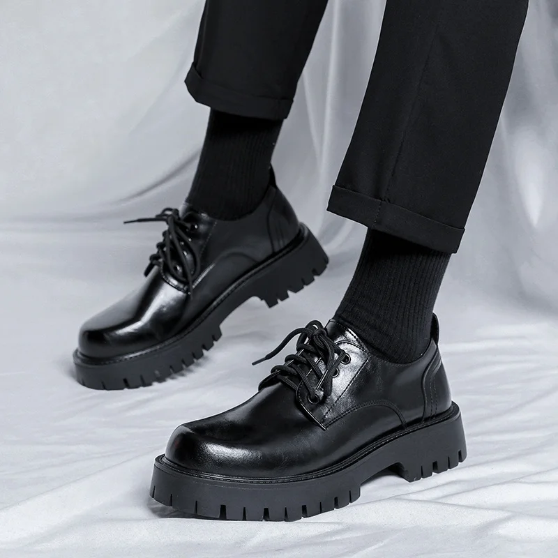 

Мужские корейские кожаные оксфорды на платформе 2023, слипоны, Толстые мужские туфли дерби, повседневные лоферы, мужские Формальные туфли с квадратным носком