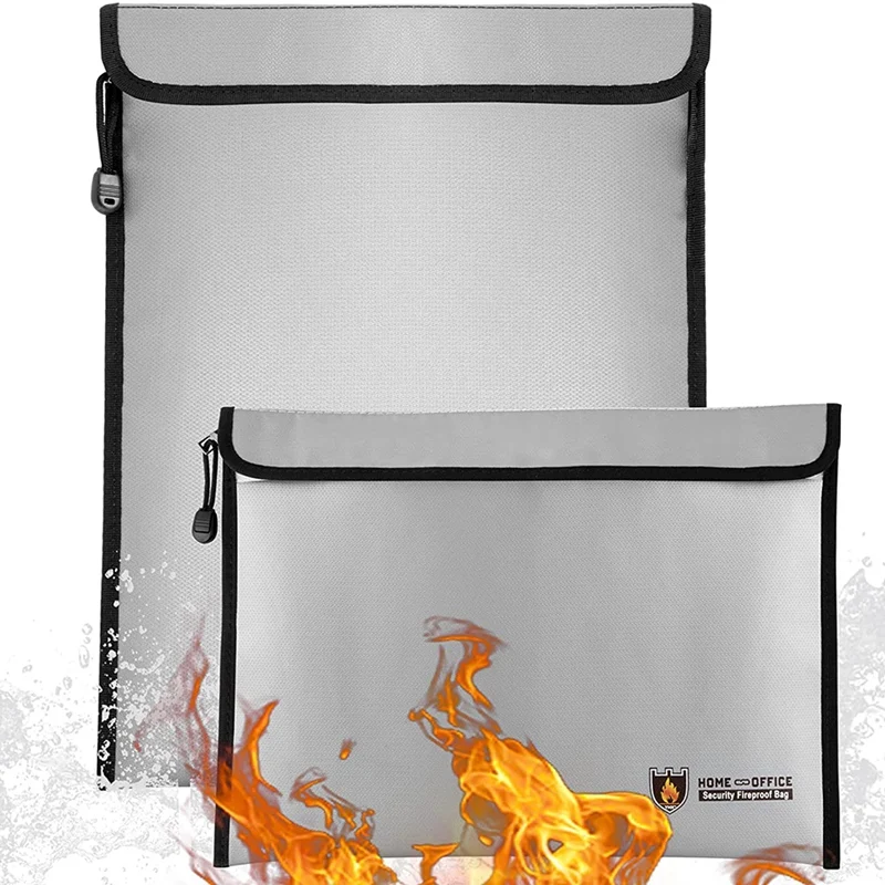 

NEW-2 Fireproof Document Bag,15X11inch Waterproof Fireproof Money Bag with Zippers,for Valuables A4 Document Holder,File