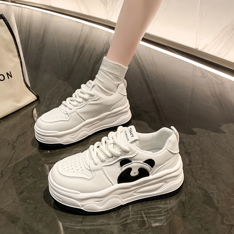 Туфли в стиле ретро с пандой маленькие белые со шнуровкой для скейтборда