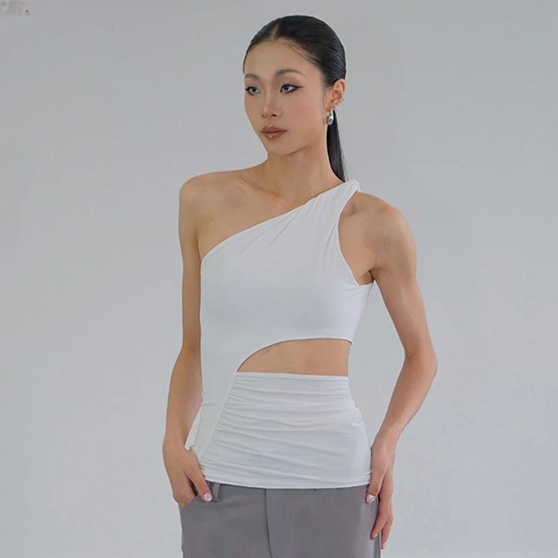 2024 белые топы для латинских танцев Design Sense одежда бальных с одним плечом женские