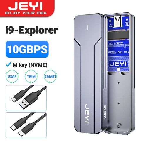 JEYI M.2 NVMe SATA SSD корпус, USB 3,2 Gen 2 10 Гбит/с или 6 Гбит/с NGFF M-Key B-Key внешний алюминиевый M.2 Чехол Поддержка Trim UASP