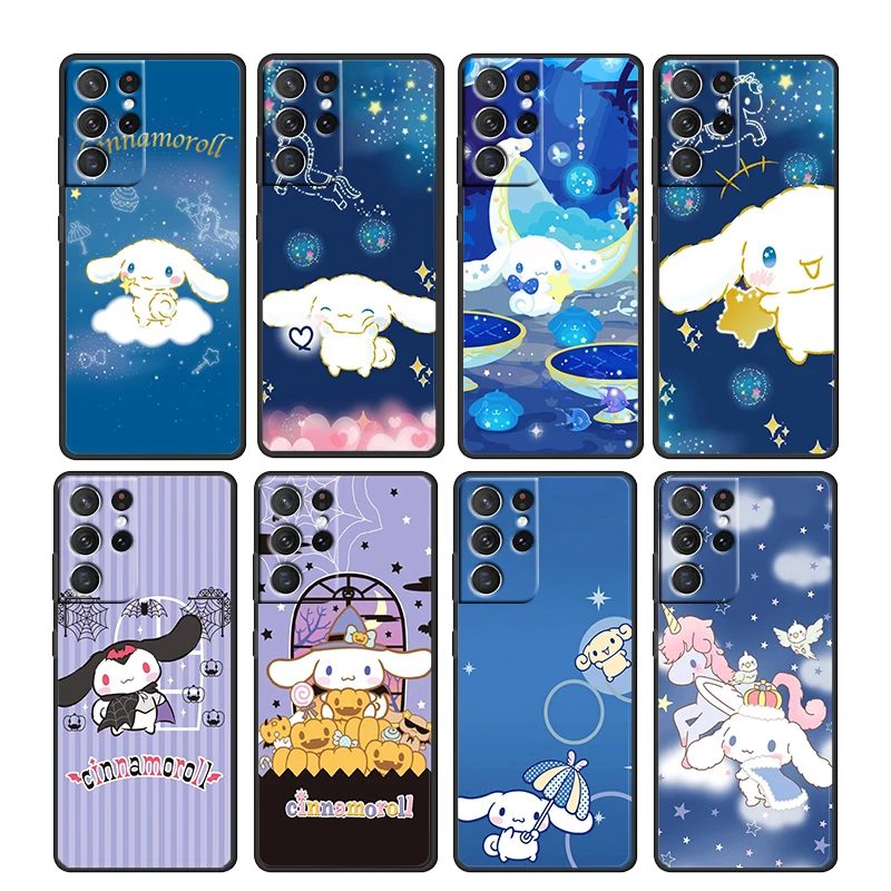 

Cartoon Cinnamoroll Sanrio For Samsung Galaxy S22 S21 S20 Ultra Plus Pro S10 S9 S8 S7 4G 5G Soft TPU Black Phone Case Cover Capa