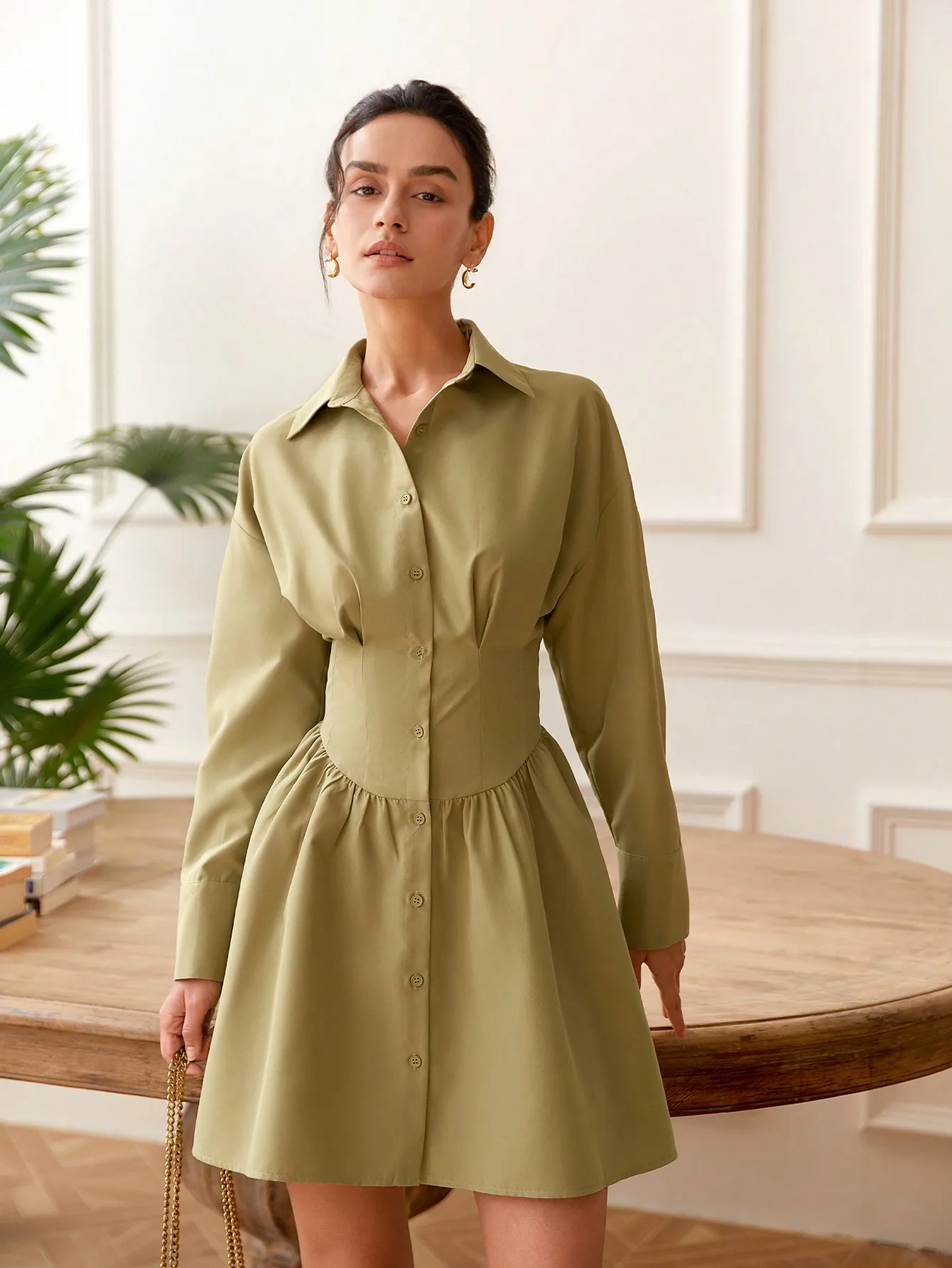 Плиссированное платье AEL Lady с пышными рукавами