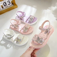 girls light sandals 2022 summer childrens rhinestone butterfly princess sandals students soft soled velcro pink beach shoes