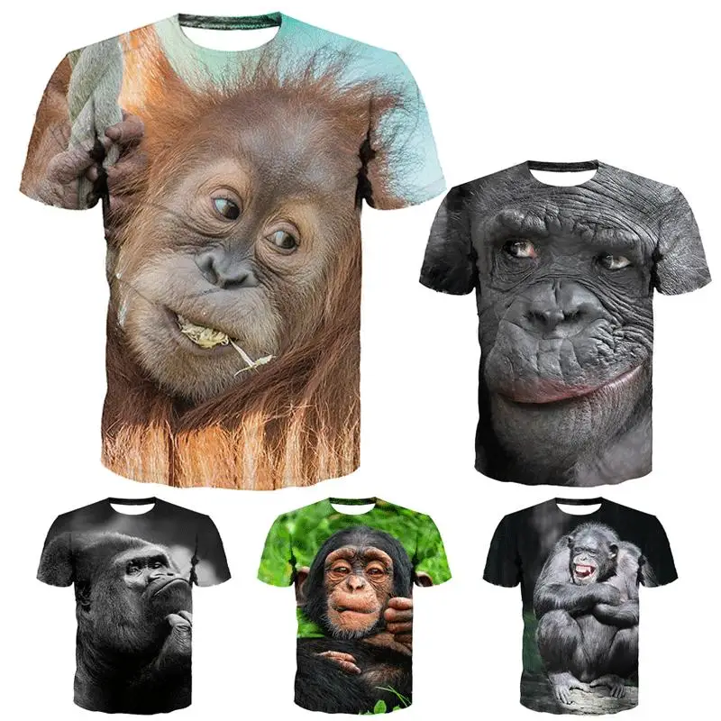 

Summer Personality 3D Print Short Sleeve T-shirt Funny Orangutan Monkey Print O-Neck Tees Tops Men Clothing XXS-6XL