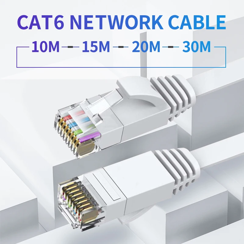 

6851 NO.2 10 M/15 M/20 M/30 M ультратонкий патч-кабель Ethernet CAT6 Интернет-сеть Плоский кабель Шнур патч-корд RJ45 Voor