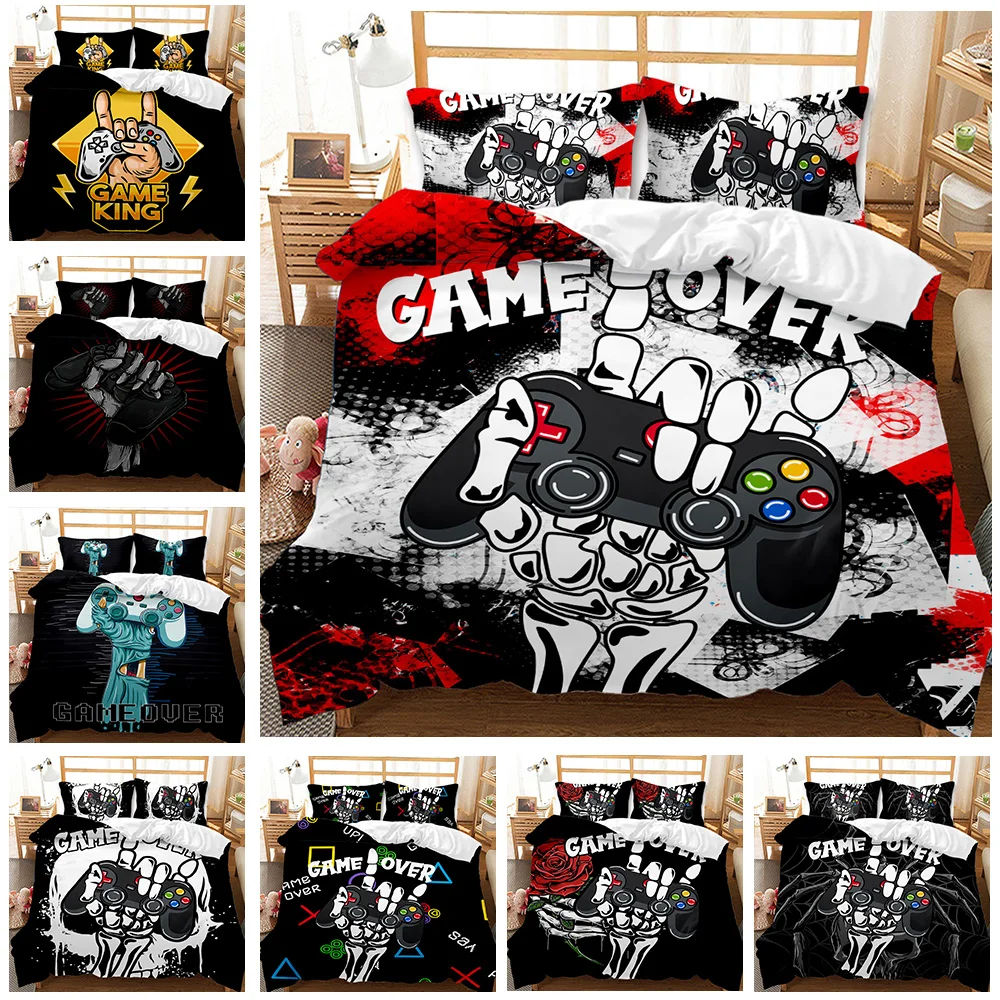 

Skull Gamer Comforter Cover Tie Dye Duvet Cover, Sugar Skull Games Bedding Set, Hand Skeleton Gamepad Gaming Bed Sets Gamer Room