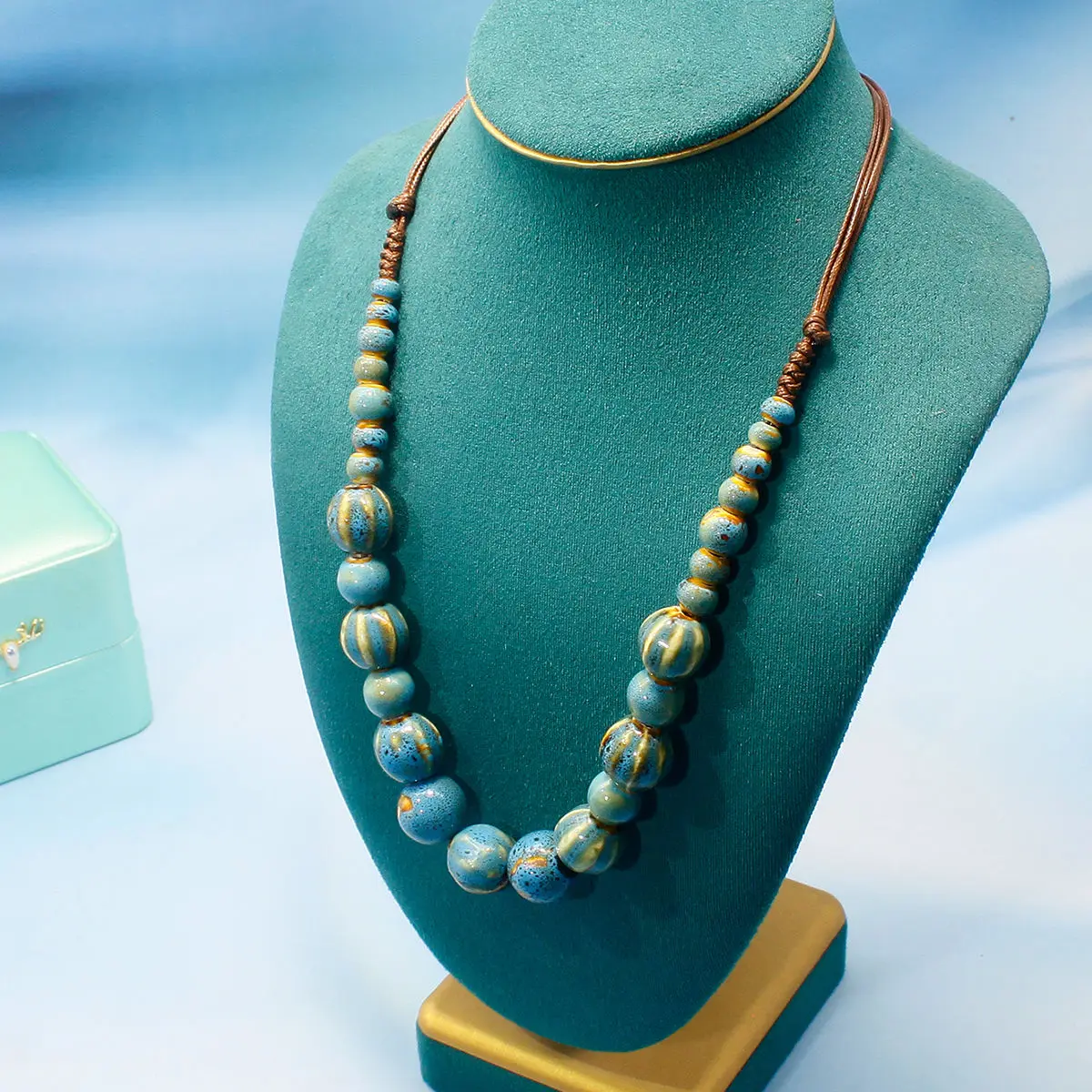 Новое ожерелье в китайском стиле из стекла этническом сверхдлинное регулируемое