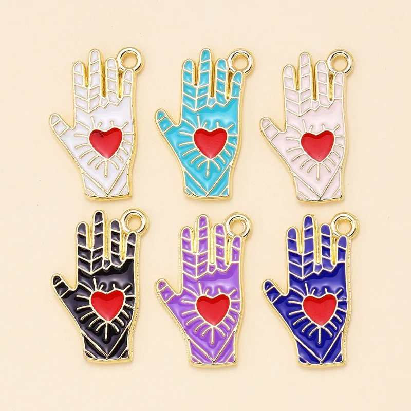 

10Pcs Enamel Hamsa Hand Fatima Palm Red Heart Charms Pendant for Necklace Bracelet Fashion Design Jewelry DIY Making Accessories