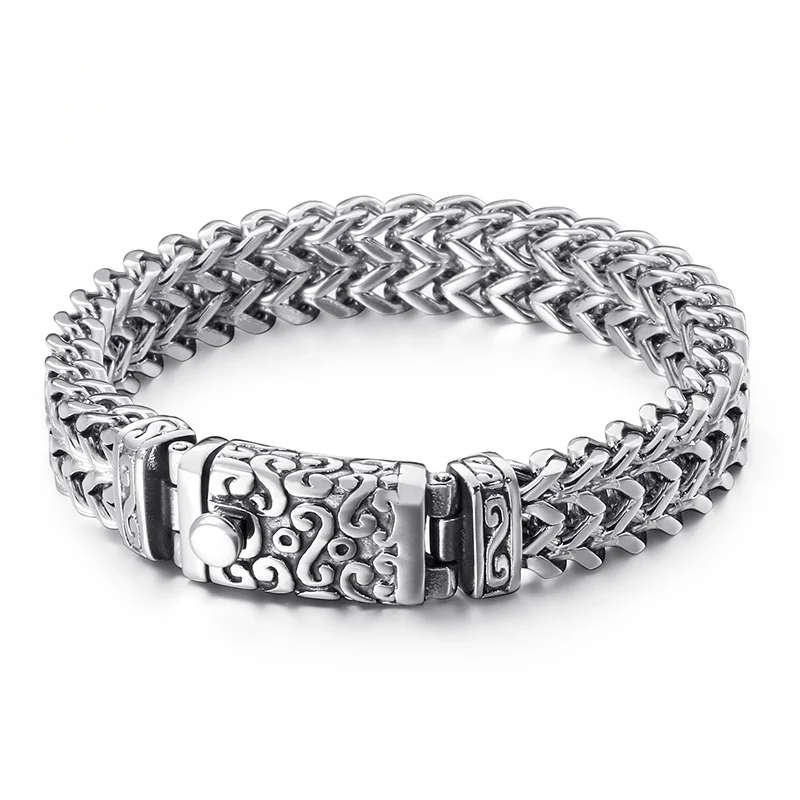 

Square Vintage Floral Titanium Bracelet Skull Punk Stainless Steel Bracelet Mens Bracelet