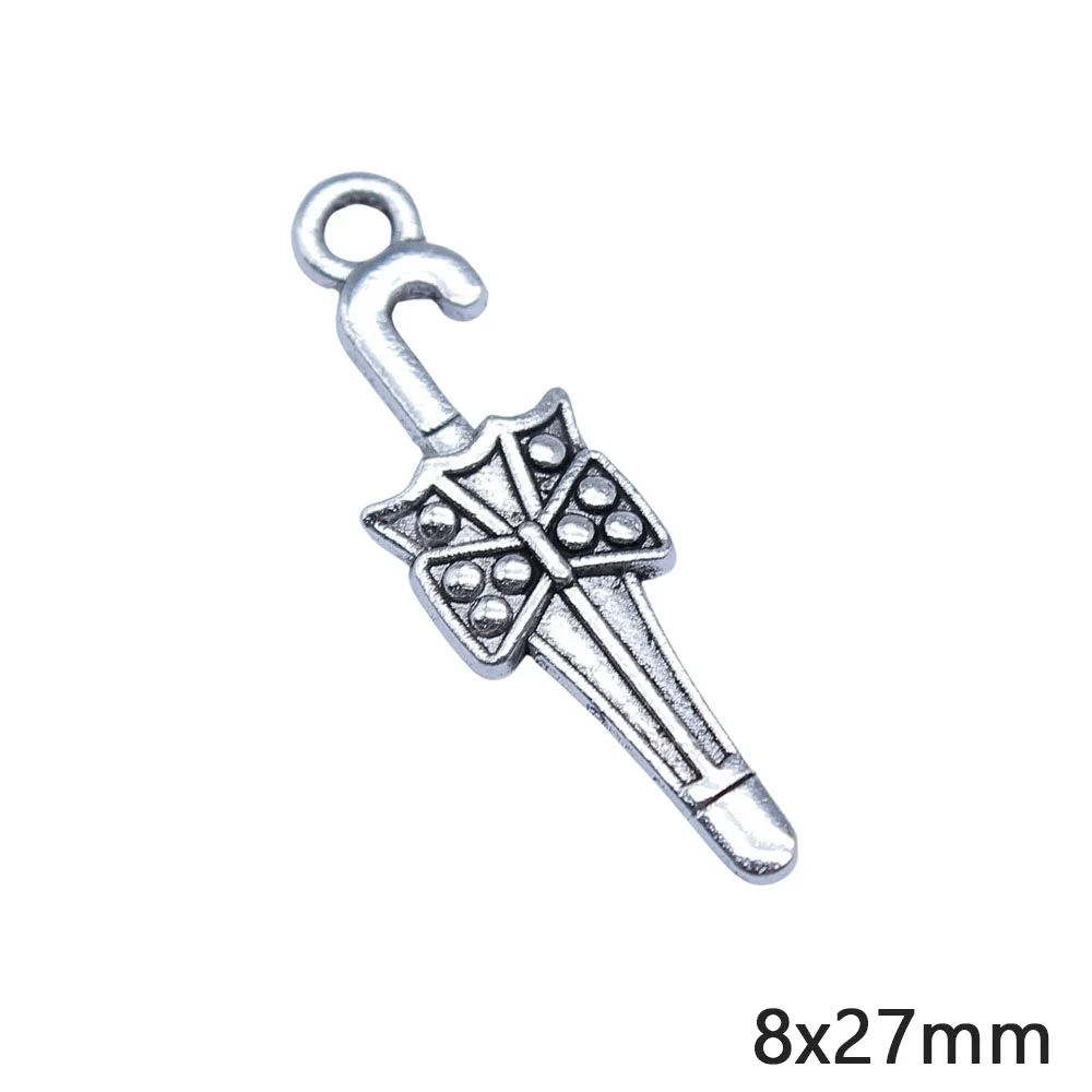 10Pcs 8x27mm Antique Silver Color Umbrella Charms Pendant Designer Charms Fit Jewelry Making DIY Jewelry Accessories Wholesale