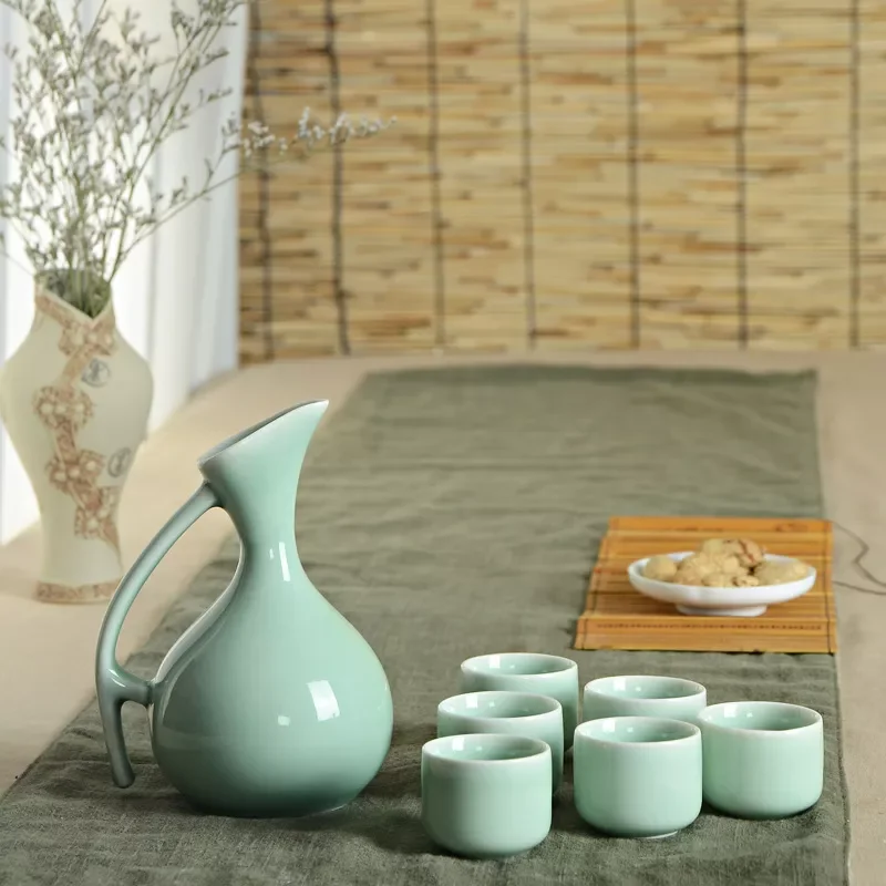 

Chinese Style Ceramics Wine Set 1 Pot 6 Cups Longquan Celadon Wine Set Wine Set Decanter Bar Sets Whiskey Decanter Set