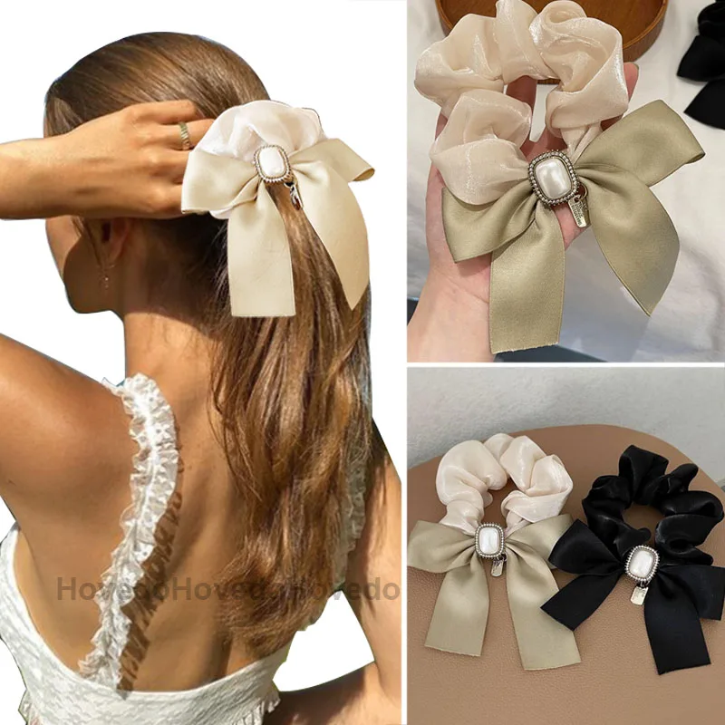 

Элегантная жемчужная эластичная повязка для волос однотонная повязка для волос с бантом для конского хвоста для женщин резинки для волос р...