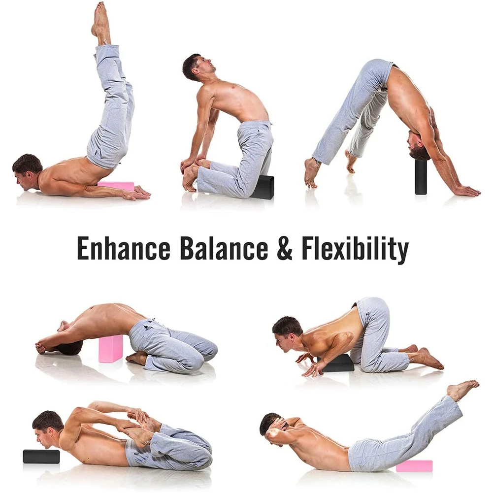 Yoga Blocks 2 Pack 23X15X7.6cm High Density EVA Foam Block Exercise Bricks Eco Friendly & Lightweight Black |