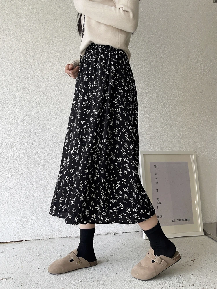 Мягкие черные цветочные юбки французская трапециевидная юбка-бюстье Женская