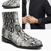 Men Chelsea Boots High Quality Leather Snake Print Side Zipper Fashion Business Casual Daily All-match Men Shoes