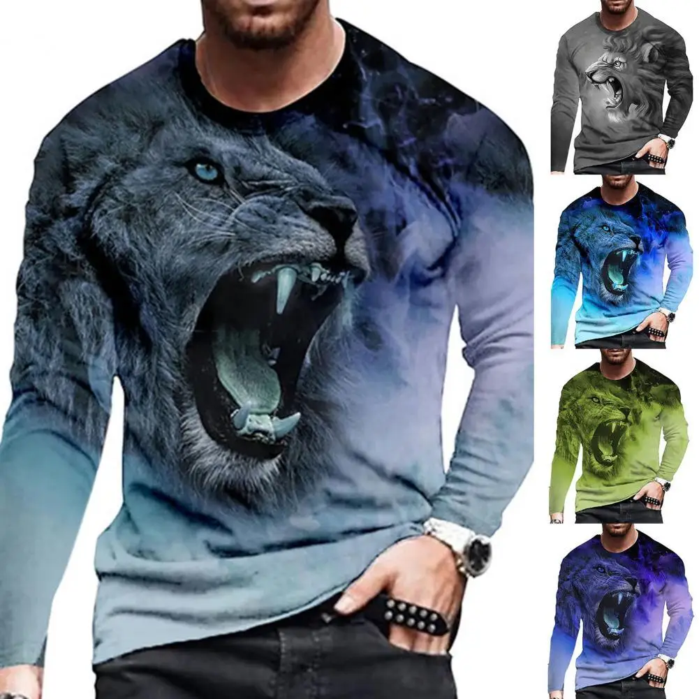 

Men Top Animal Print O Neck Casual Artistic Spring Top for Daily Wear