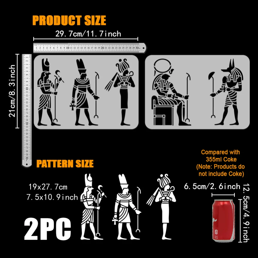 2 шт. трафарет для рисования египетских иероглифов 8,3x11,7 дюйма, многоразовый шаблон для рисования с узором «Глаз Гора», чернильная текстура, декор трафарет barocci пвх многоразовый соты плитка 20х25см ф 071