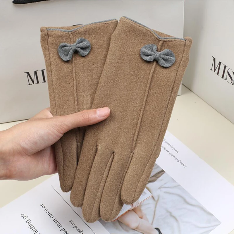 Женские замшевые перчатки теплые плюшевые варежки для вождения сенсорных