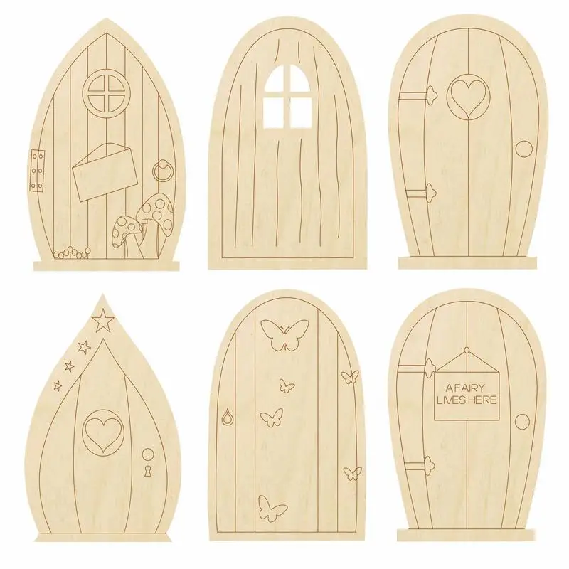 

Fairy Door Craft Kit 6PCS Wooden Garden Doors For Craft Mini Window Fairy House DIY Kit Unfinished Miniature Door Unpainted Fair