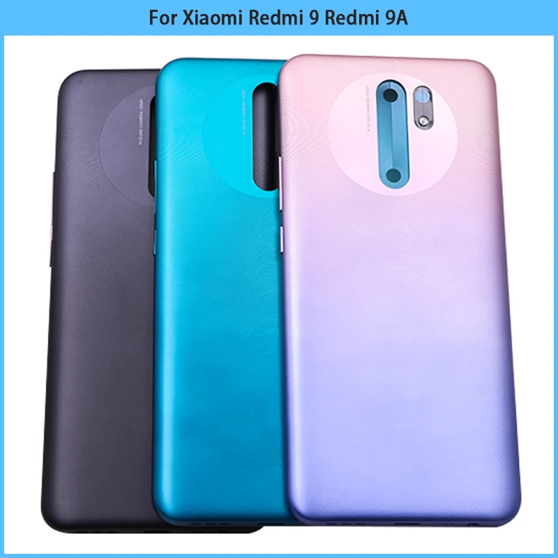 

Пластиковая Задняя Крышка батарейного отсека для Xiaomi Redmi 9 9A, 10 шт., задняя крышка для корпуса Redmi 9A, боковые кнопки, замена без контактов NFC