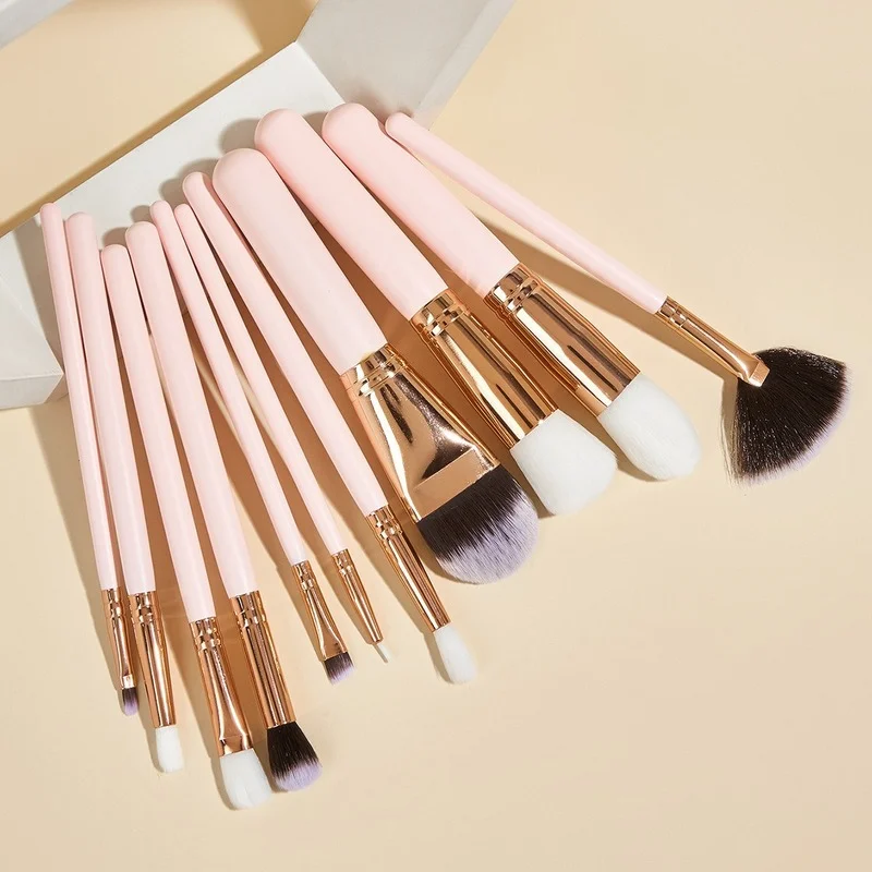 

11Pcs/set Pink Makeup Brushes High Quality Powder Foundation Blush Eyeshadow Make Up Brush Set Natural Hair brochas maquillaje