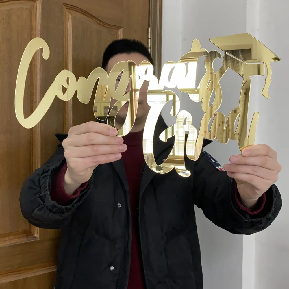 

Congrats Grad Signs for Graduation Backdrop Class of 2023 Decorations Grad Party Decor Mirror Gold Silver Black