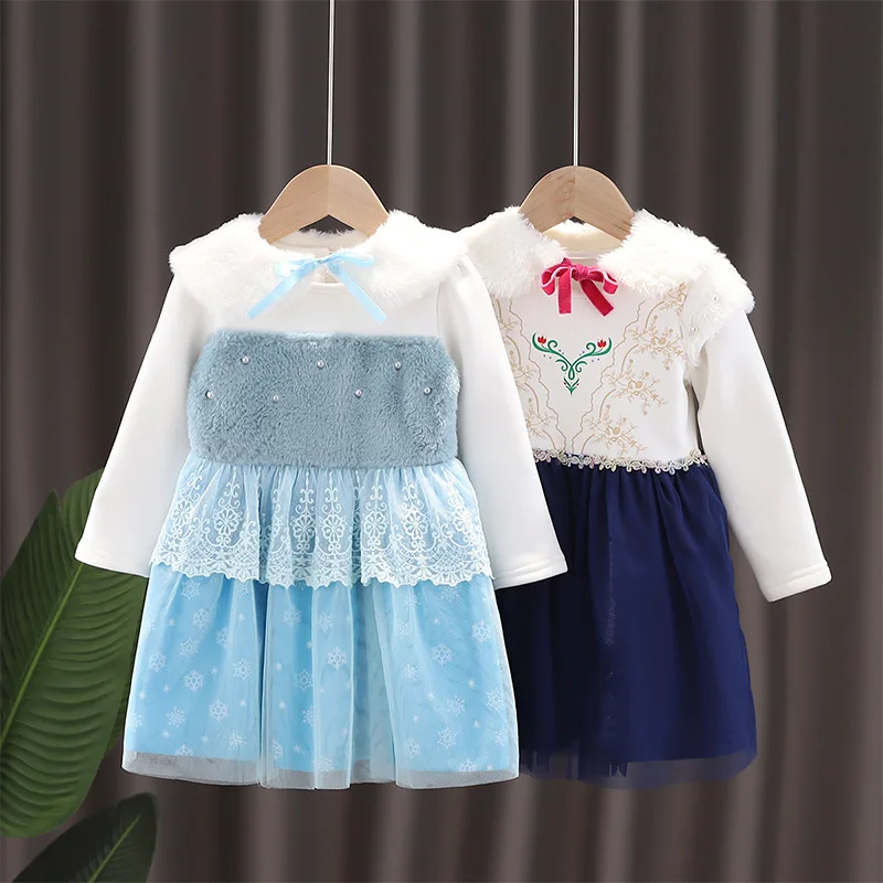 

Детское осенне-зимнее платье, детская одежда, новое платье принцессы Эльзы с воротником для волос, костюм на Хэллоуин, Размер 90-130