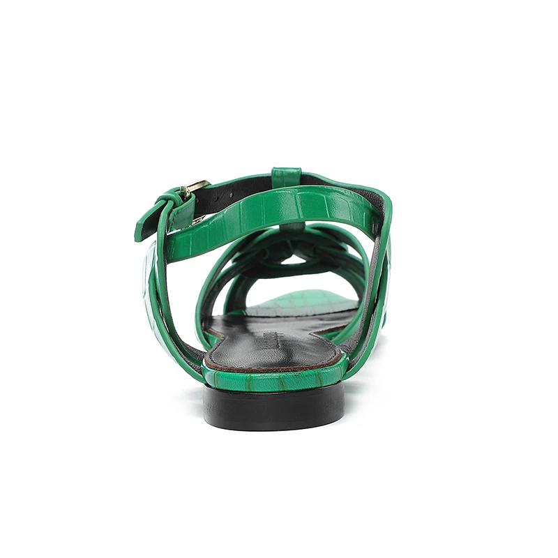 2023Summer New Low Heel Open Toe Leather Sandals Casual Fashion Versatile Comfortable Women's Slippers Roman Hollow Sandals35-43