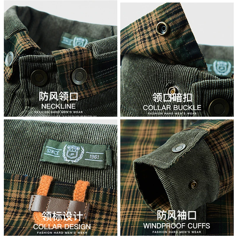2022 Explosive New Brand Men's Winter Plaid Jackets Thick Cotton   Warm Long-sleeved Coats Clothing Europeam American Jacket Men