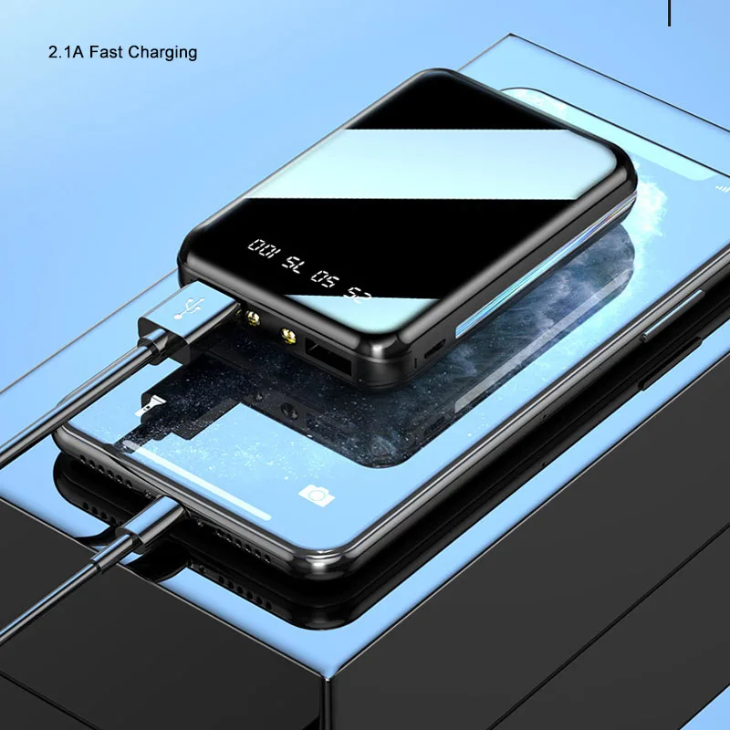 Фото 20000 мАч Mini Power Bank Портативное зарядное устройство Зеркальный экран Светодиодный цифровой внешний аккумулятор Powerbank для iPhone Xiaomi Huawei Samsung №4