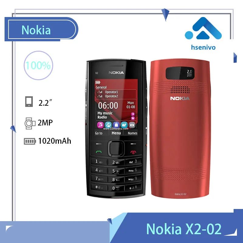 

Nokia X2-02 Refurbished-Original Unlocked Nokia X2-02 Single Core Symbian OS FM Radio Dual SIM 1020mAh Free shipping