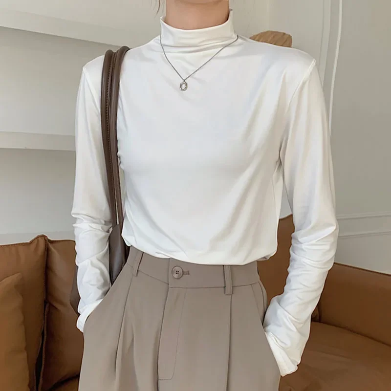 Модная женская блузка с воротником-стойкой белая черная длинным рукавом рубашка