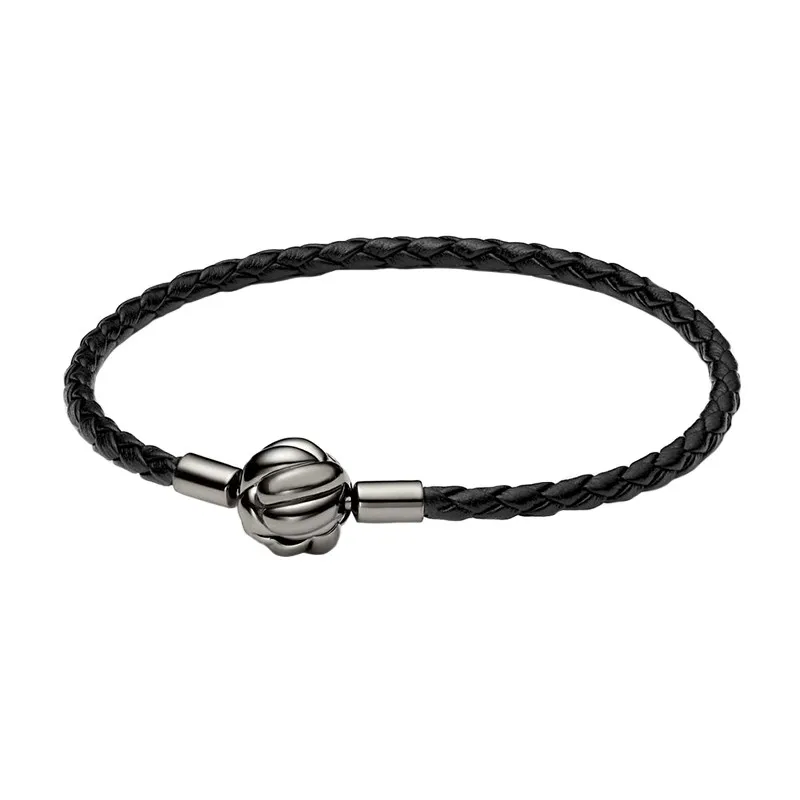 

Original Moments Love Knot Braided Leather Bracelet Bangle Fit Women 925 Sterling Silver Bead Charm Fashion Jewelry