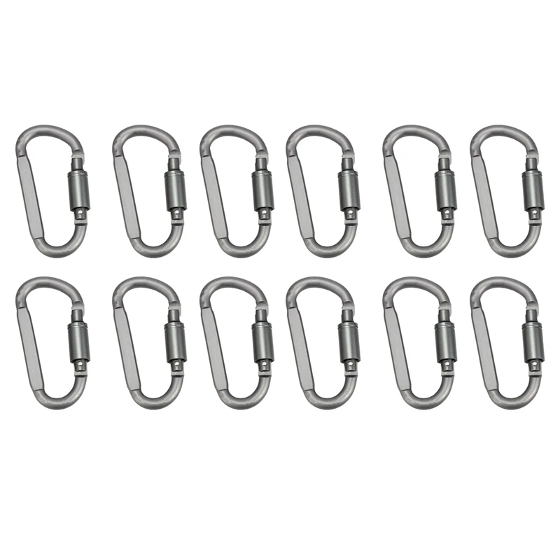 

12 Pcs Aluminum Alloy D-Ring Locking Carabiner Light But Strong