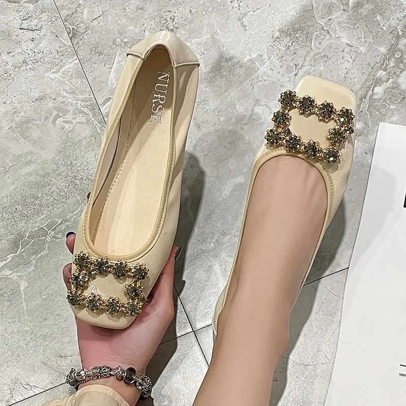 Hot Sale Biggest Size 44 Rhinestone Buckle Soft Comfortable Ladies Doll shoes Walking Style  Women's Casual Shoes Flats