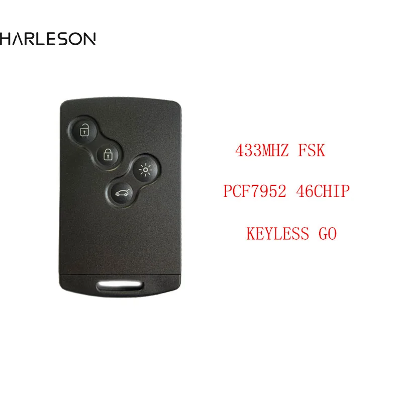 

433MHz PCF7952 Chip Keyless Go 4 Buttons Car Remote Key Card For Renault Megane III Laguna III CLIO Smart Card 2008-2011